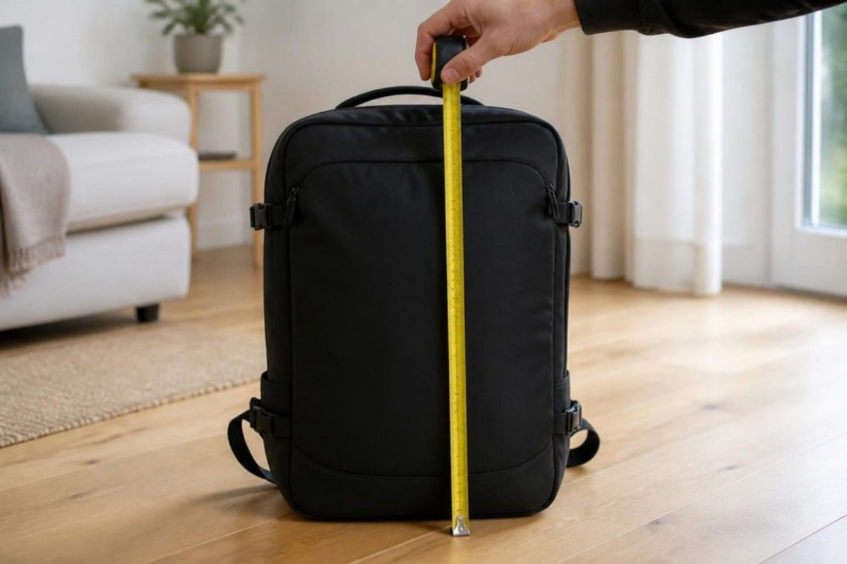 Mètre ruban mesurant les dimensions d'un bagage cabine
