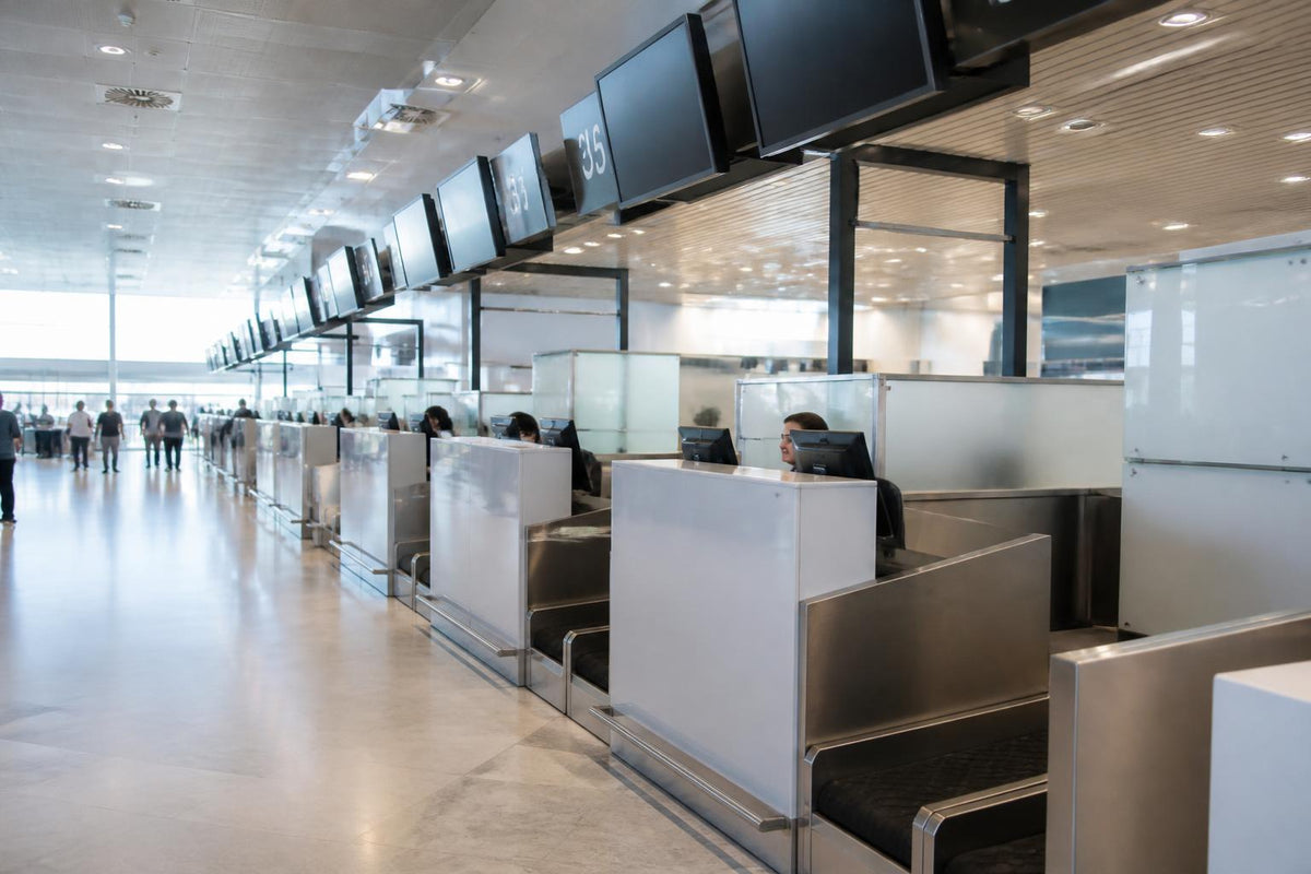 Comptoirs d'enregistrement des bagages dans un aéroport
