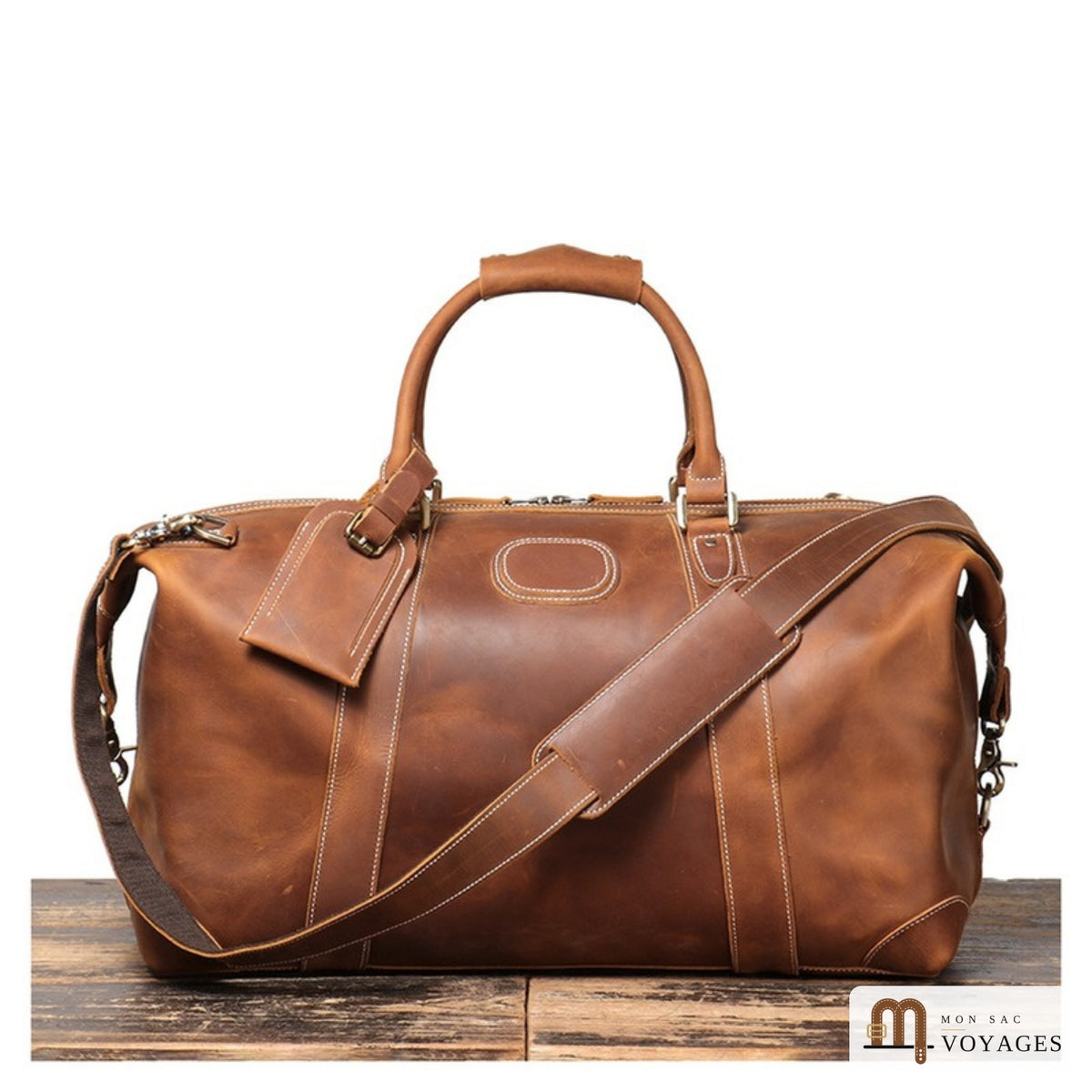 Sac de voyage cuir vintage Routard camel avec bandoulière