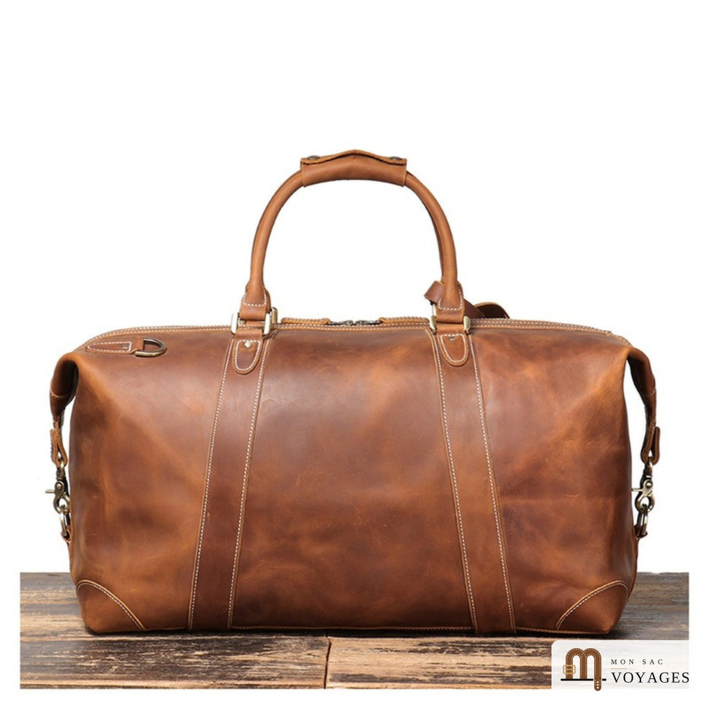 Sac de voyage cuir Routard camel vu de dos