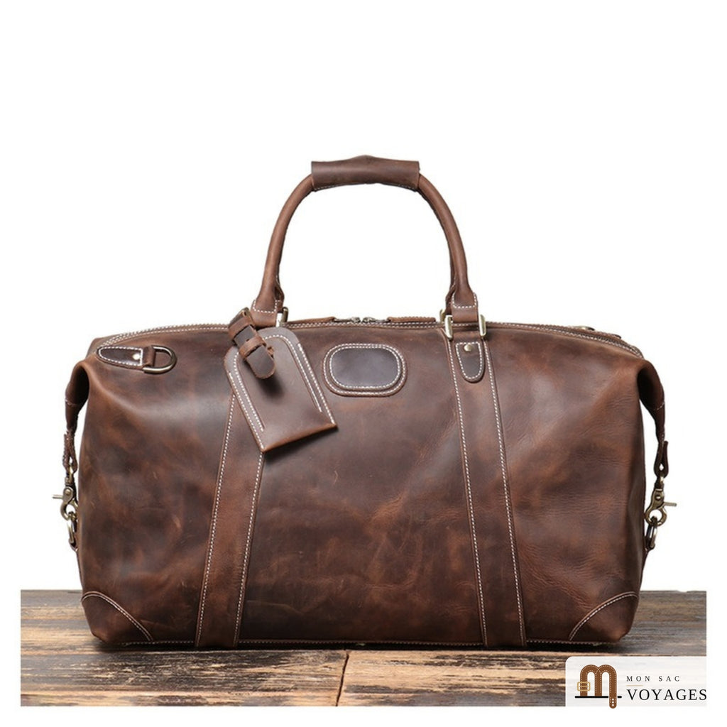 Sac de voyage cuir vintage Routard chocolat vu de face