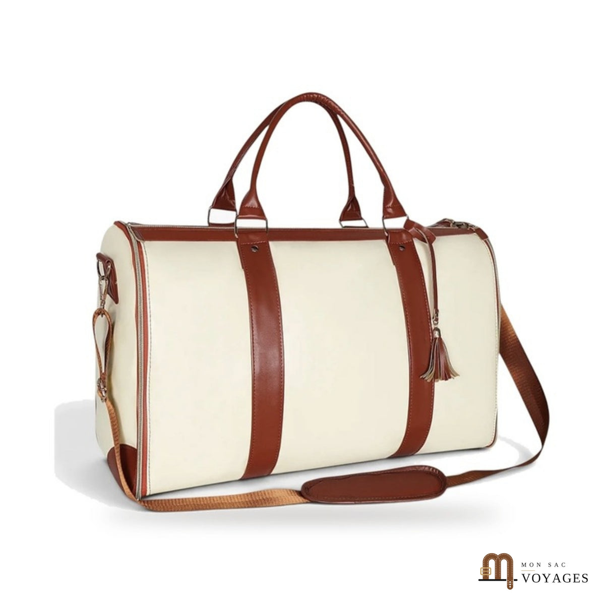 Sac de voyage porte-costume Diplomate beige avec poignées cognac