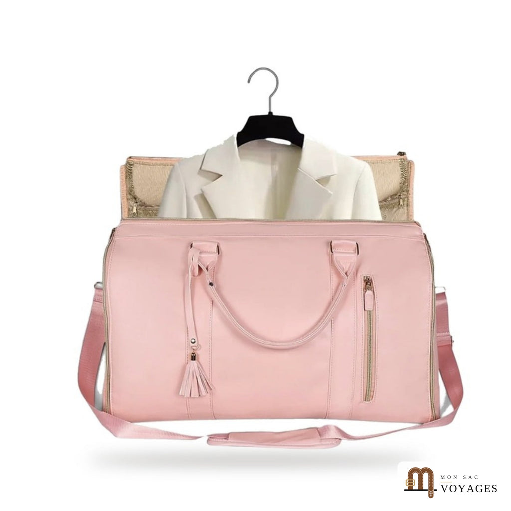Sac de voyage porte-costume Diplomate rose ouvert avec veste sur cintre