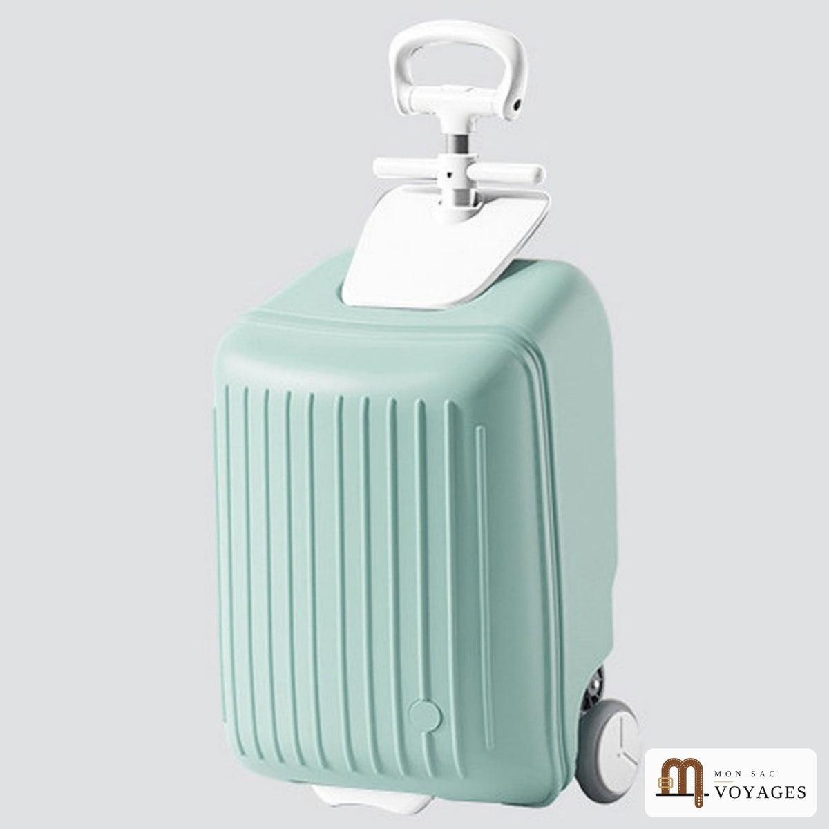 Valise enfant Copilote verte vue de face, poignée aluminium