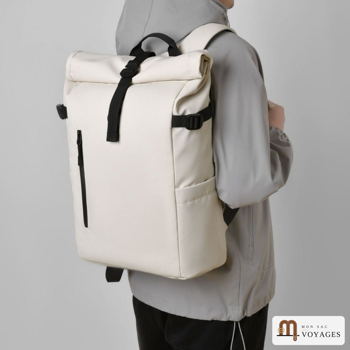 Sac à dos Citadin beige porté au dos