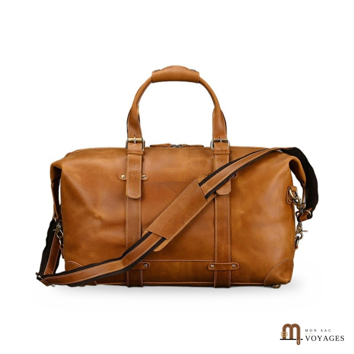Sac week-end cuir Héritage camel avec bandoulière