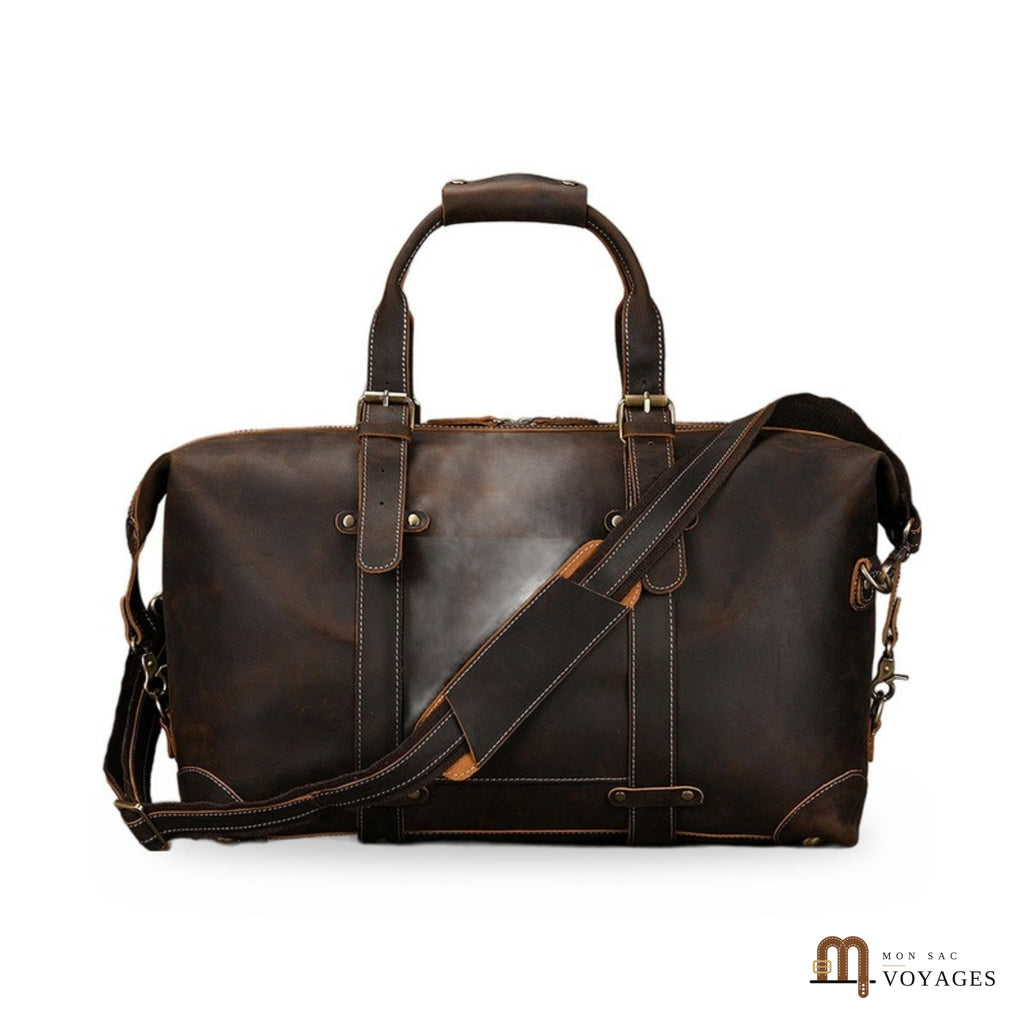 Sac week-end cuir Héritage marron foncé avec bandoulière