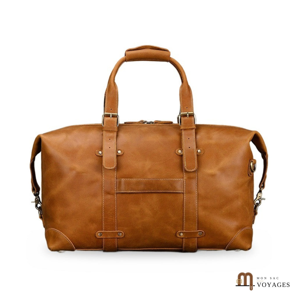 Sac week-end cuir camel vu de face