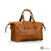 Sac week-end cuir camel vu de trois-quarts