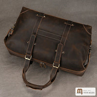 Sac week-end cuir marron foncé vu du dessus
