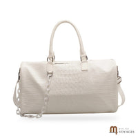 Sac de voyage week-end Croisette blanc effet croco avec chaîne et bandoulière