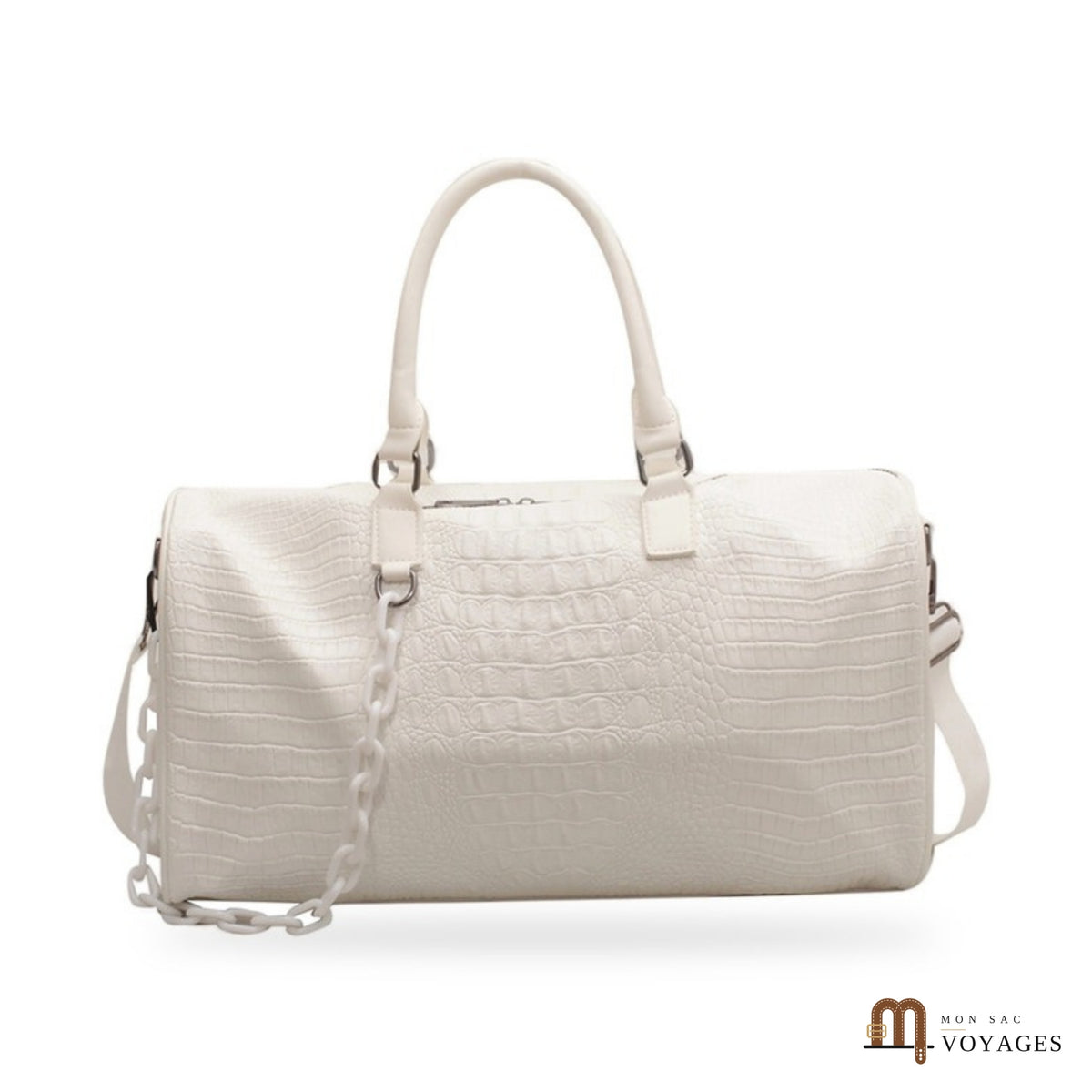Sac de voyage week-end Croisette blanc effet croco avec chaîne et bandoulière