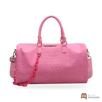 Sac de voyage week-end Croisette rose effet croco avec chaîne et bandoulière