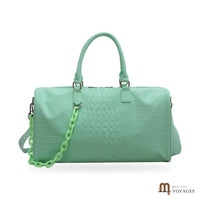 Sac de voyage week-end Croisette vert d'eau effet croco avec chaîne et bandoulière