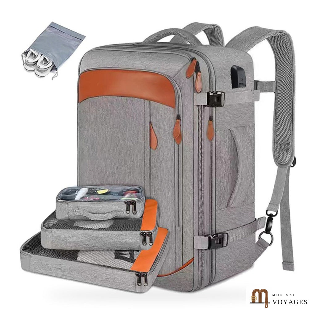 Sac à dos cabine Horizon 42 L coloris gris avec 3 cubes de rangement et sac à chaussures