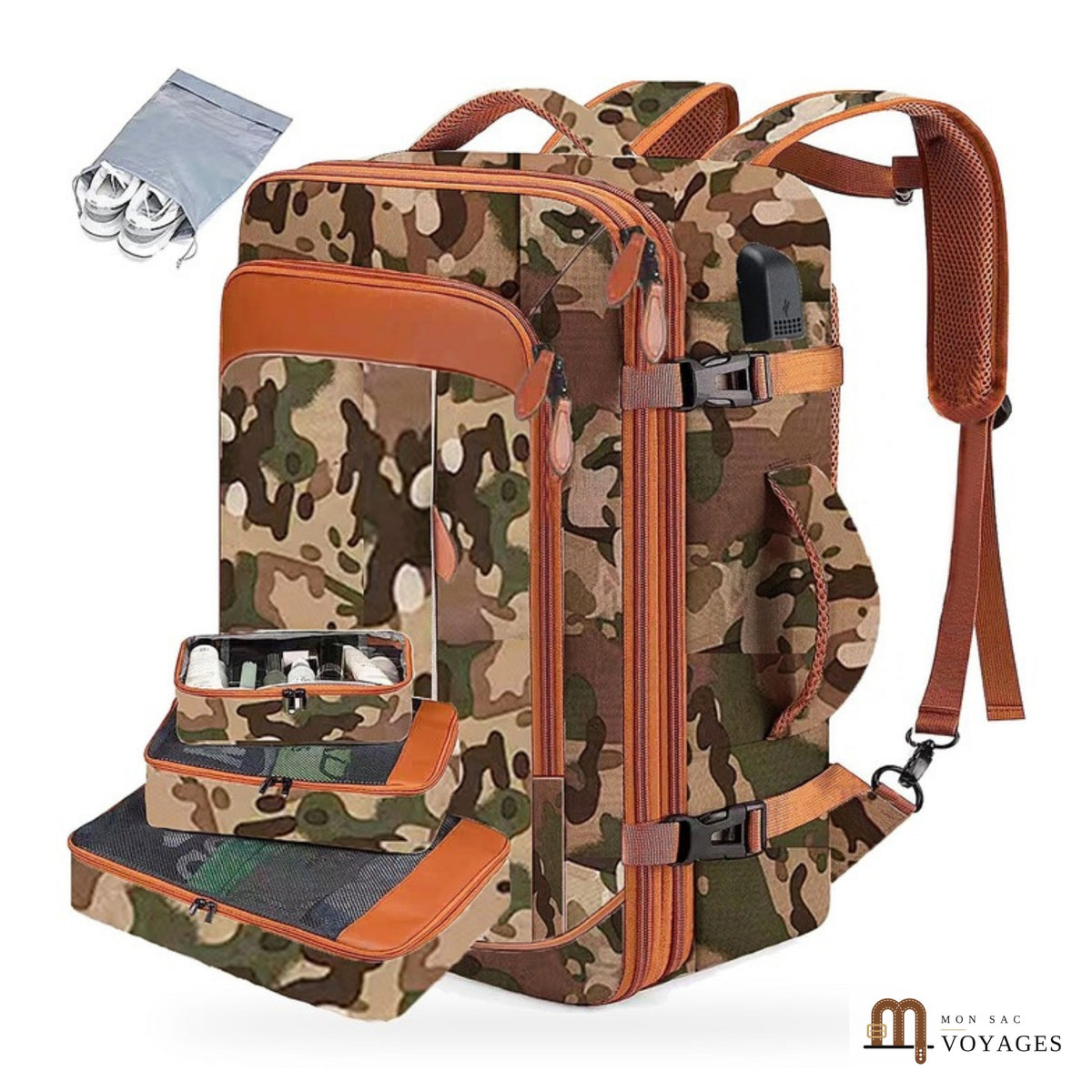 Sac à dos cabine Horizon 42 L coloris camouflage avec 3 cubes de rangement et sac à chaussures