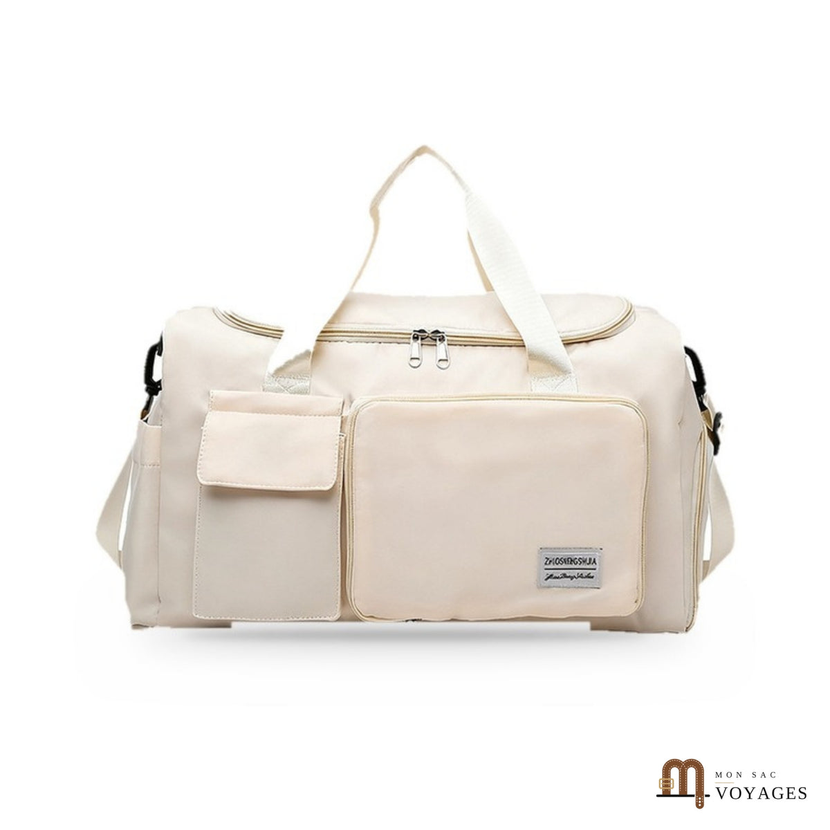Sac de voyage week-end Capri crème avec compartiment chaussures latéral et poches avant