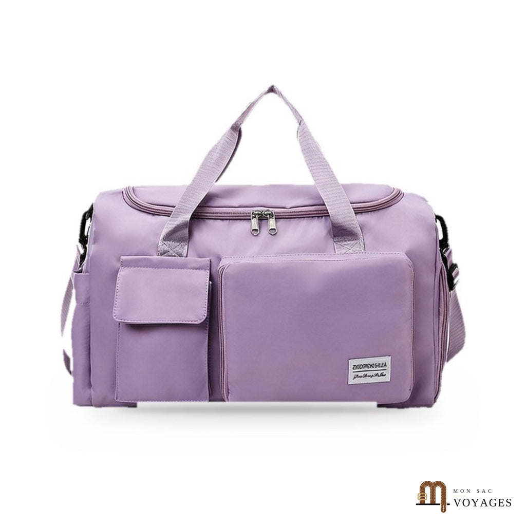 Sac de voyage week-end Capri lilas avec compartiment chaussures latéral et poches avant