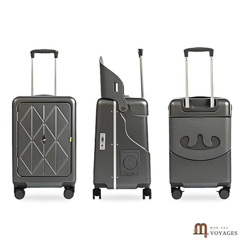 Valise Équipage gris anthracite vue de face, de profil dossier relevé et de dos