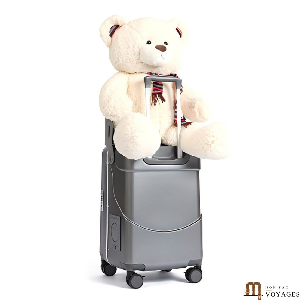 Peluche assise sur la valise avec siège enfant Équipage gris anthracite