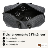 Intérieur du sac de voyage Dandy : poche zippée, compartiment principal et poche plaquée