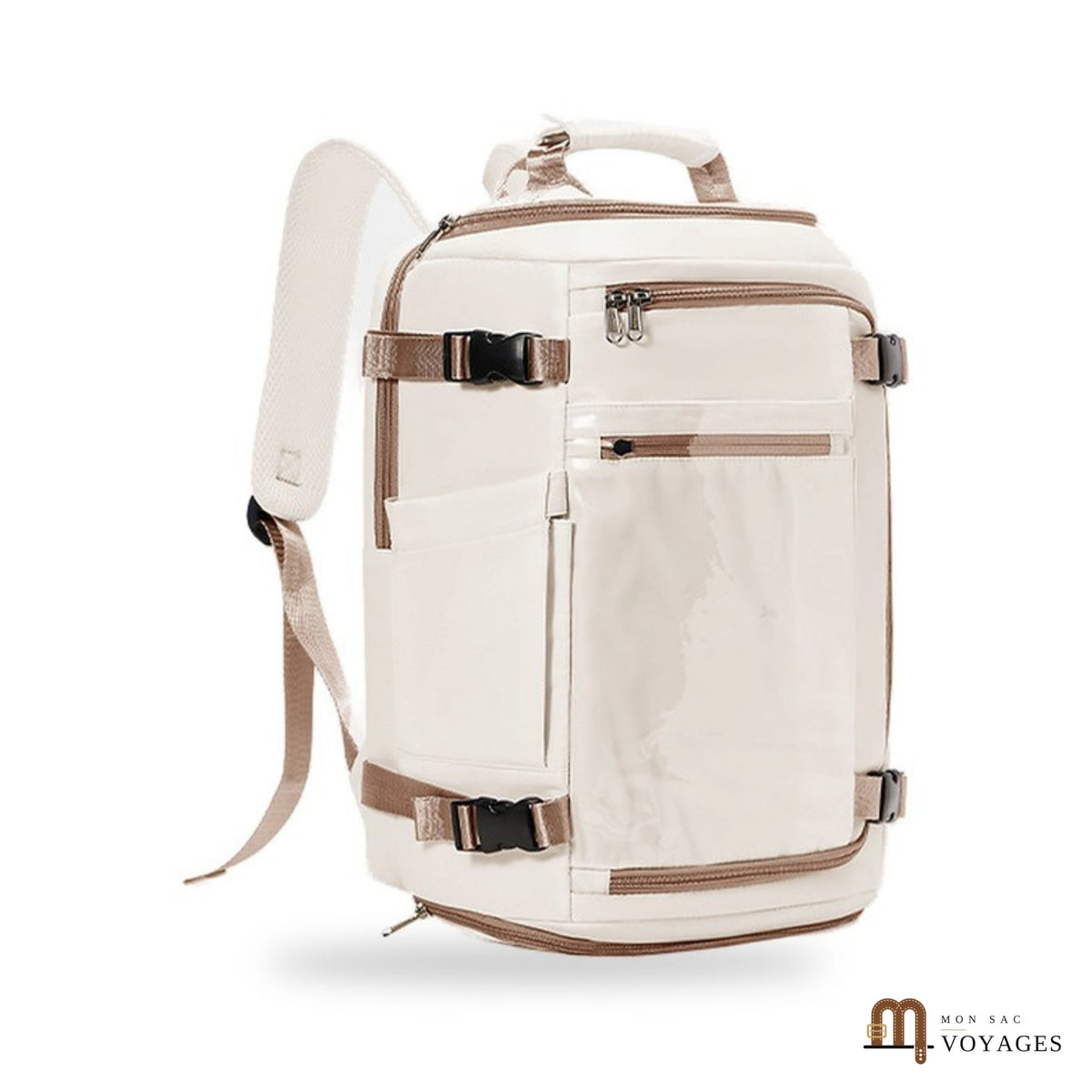 Sac à dos de voyage Odyssée beige et marron vu de face