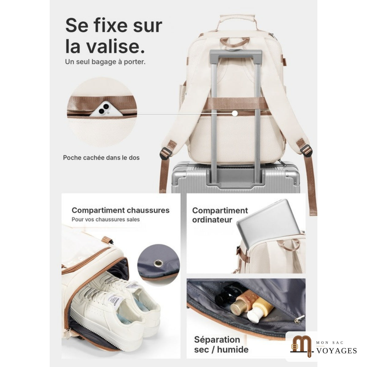 Pack Duo Cabine : Odyssée fixé sur la poignée d'une valise