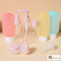 Kit Lido rose, jaune et turquoise : flacons silicone, pompe, spray, pots et accessoires