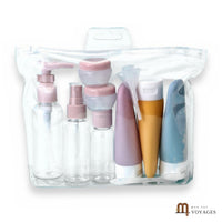 Kit de flacons de voyage Lido rangé dans sa pochette transparente zippée