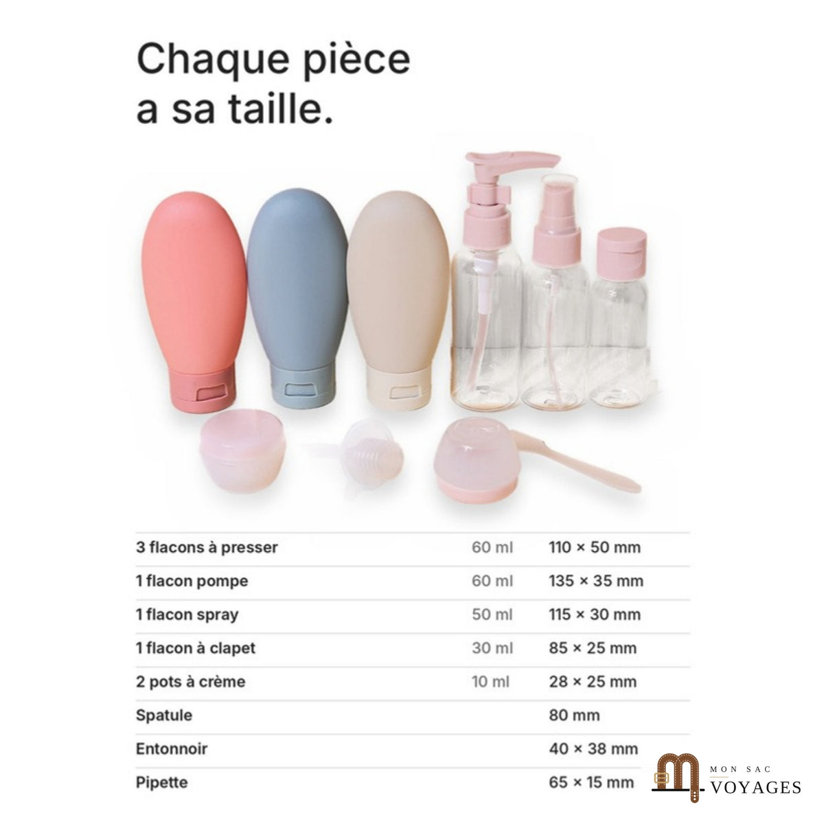 Pack Horizon + Lido : dimensions des 12 pièces du kit Lido