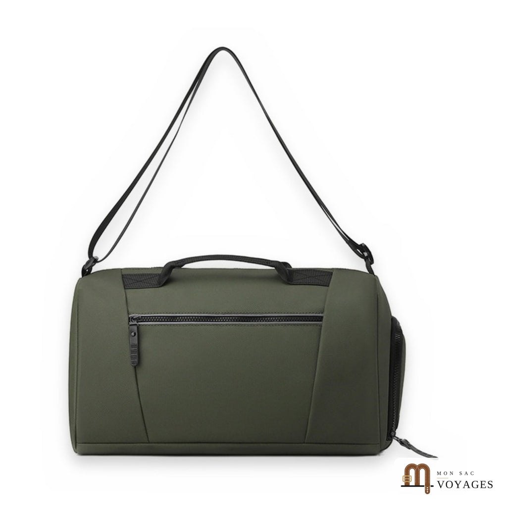 Sac de voyage polochon Zénith vert militaire avec bandoulière réglable, sur fond blanc