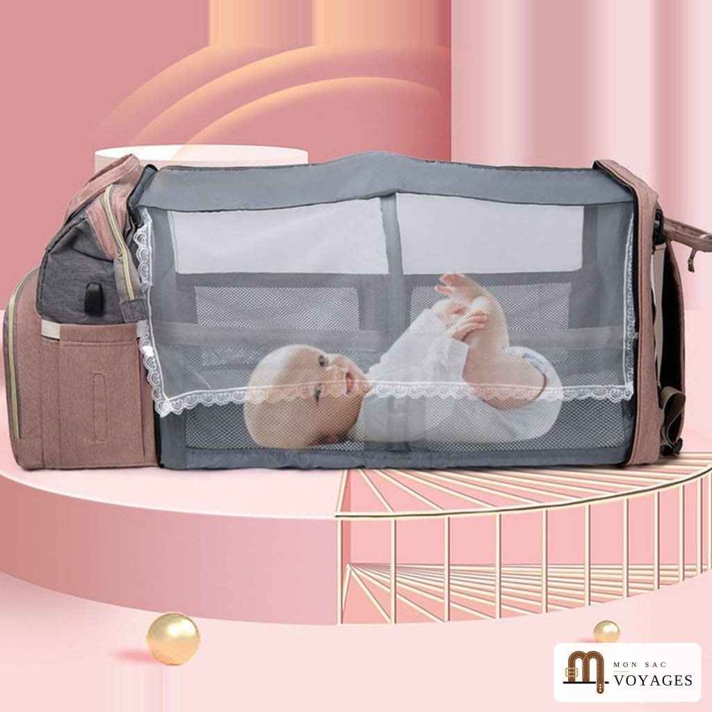Sac à langer Nid déplié en lit bébé avec moustiquaire en dentelle
