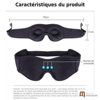Dimensions et touches de commande du masque de sommeil Bluetooth Berceuse : environ 45 cm sur 11 cm