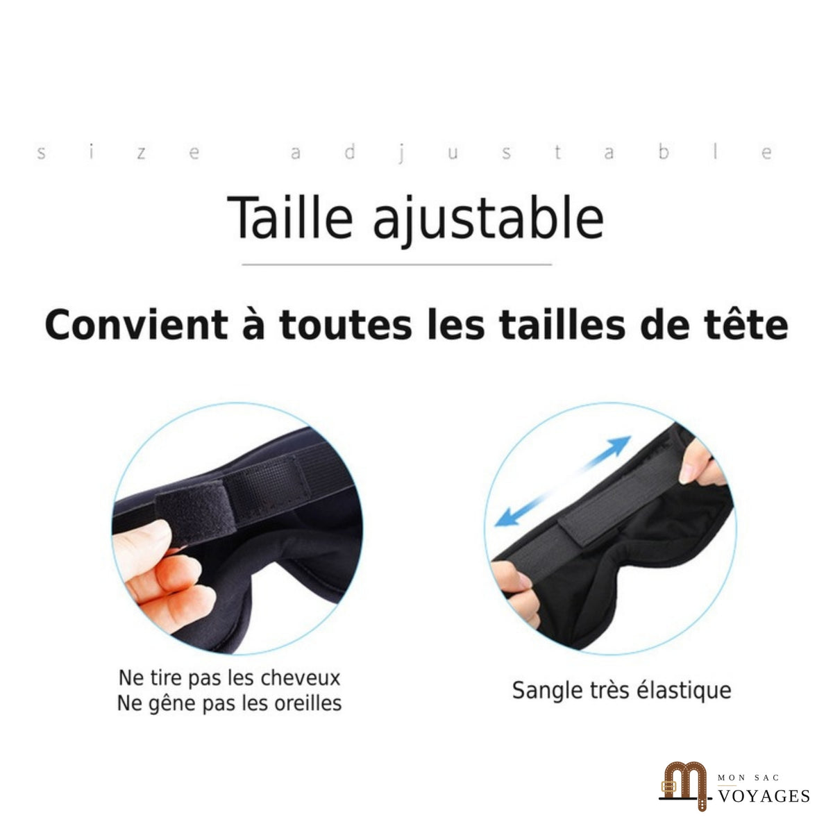 Bandeau élastique réglable du masque de sommeil Bluetooth Berceuse, adapté à toutes les tailles de tête