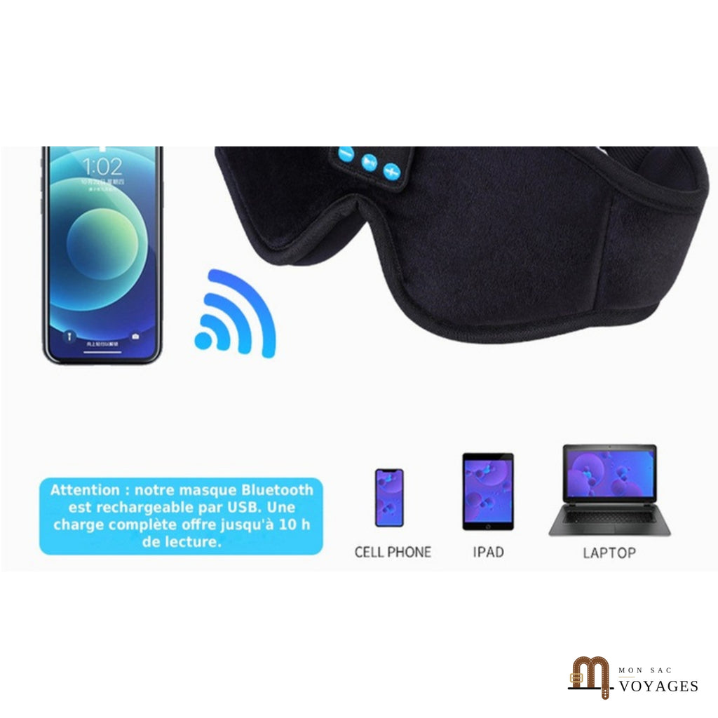 Masque de sommeil Bluetooth Berceuse rechargeable par USB, avec jusqu'à 10 heures de lecture