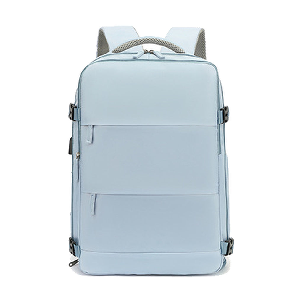 Sac à dos de voyage Azur bleu clair vu de face sur fond blanc