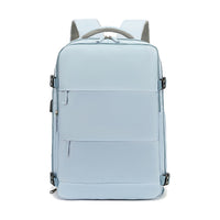 Sac à dos de voyage Azur bleu clair vu de face sur fond blanc