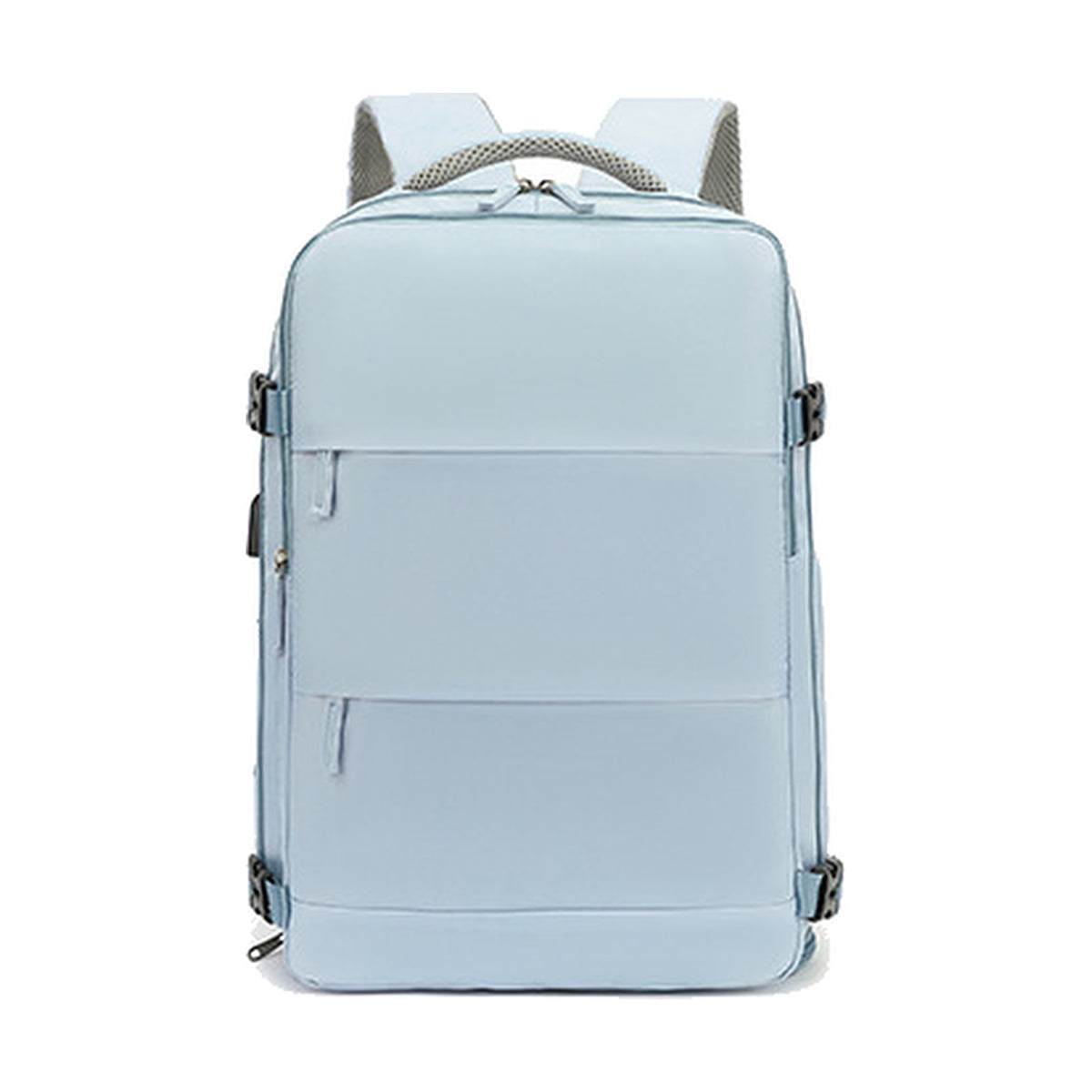 Sac à dos de voyage Azur bleu clair vu de face sur fond blanc