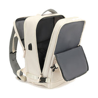 Sac à dos de voyage Azur beige ouvert avec poche ordinateur et pochettes intérieures