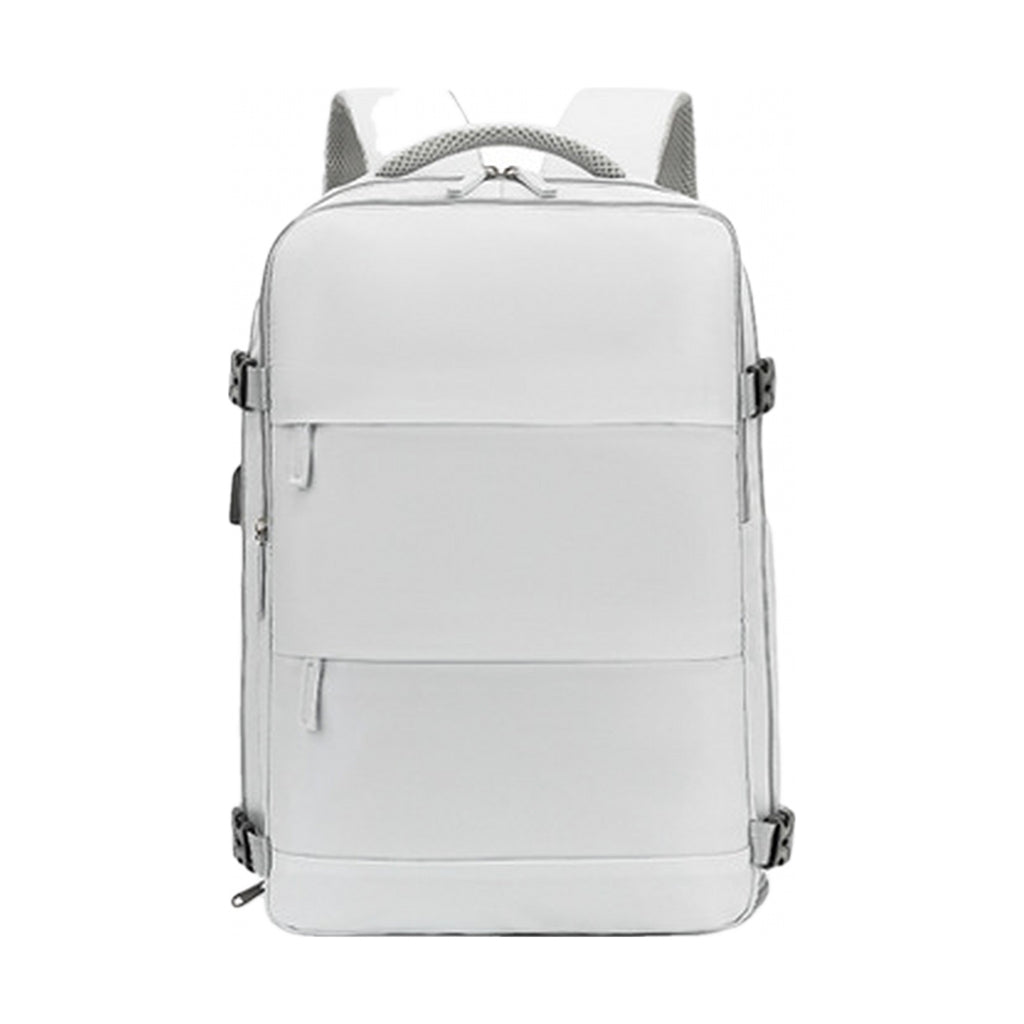 Sac à dos de voyage Azur gris clair vu de face sur fond blanc