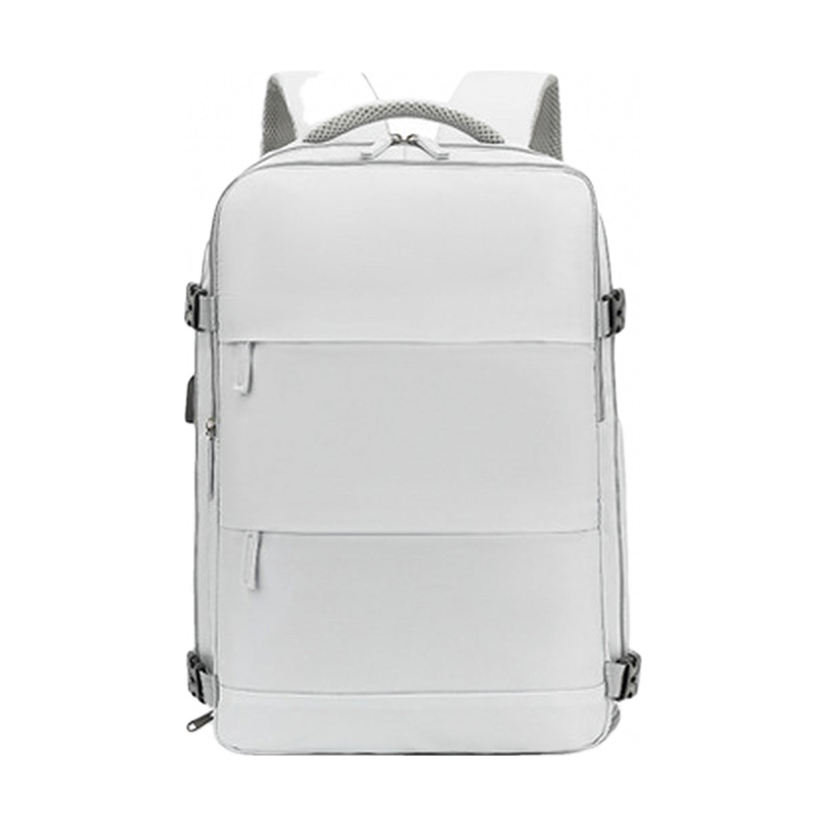 Sac à dos de voyage Azur gris clair vu de face sur fond blanc