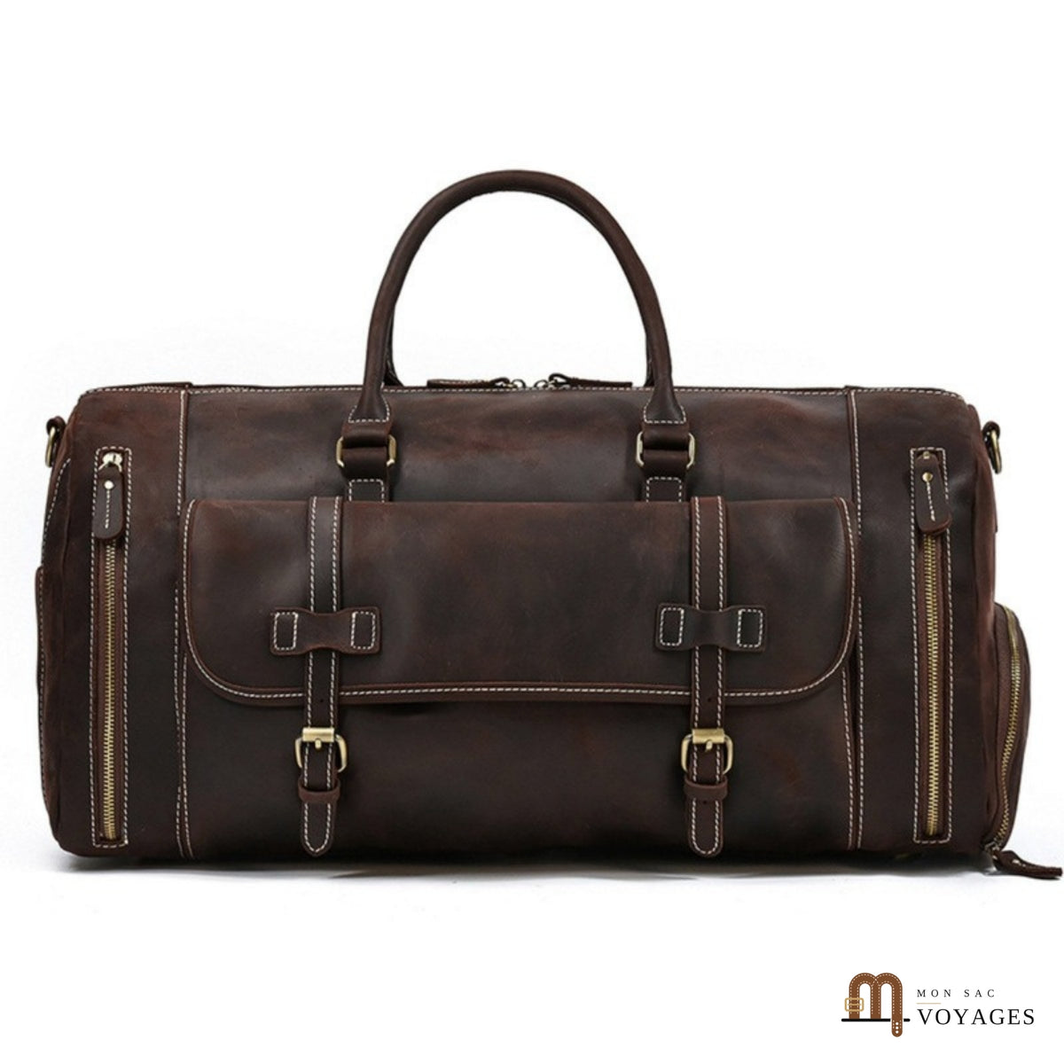 Sac de voyage cuir homme Chocolat vu de face