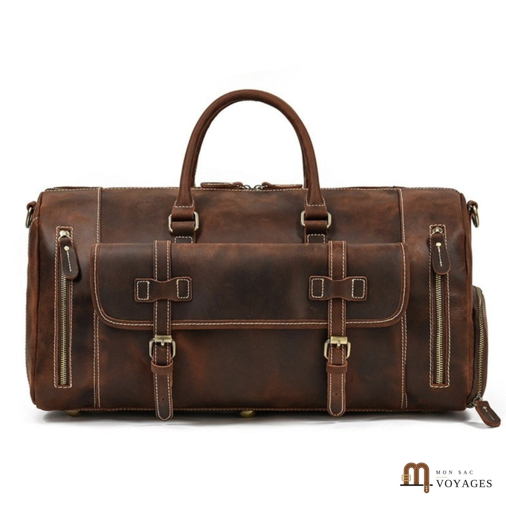 Sac de voyage cuir homme Marron vu de face