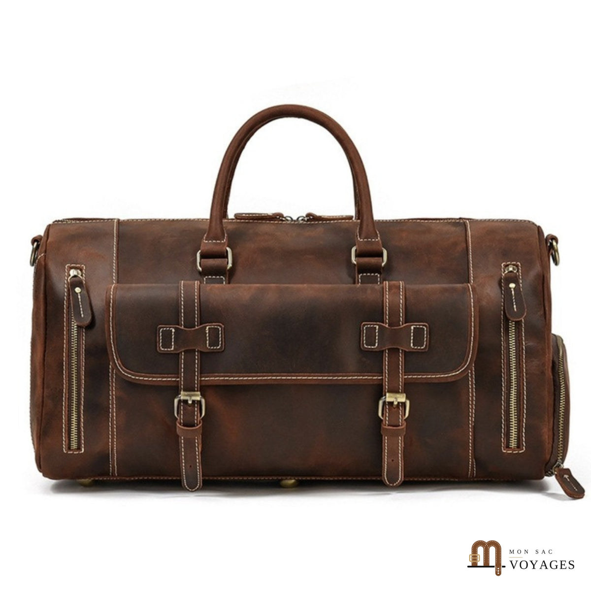Sac de voyage cuir homme Marron vu de face