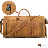 Sac de voyage cuir homme vintage Cognac vu de face avec poche frontale à boucles