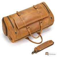 Sac de voyage cuir vintage Cognac vu de dessus avec bandoulière amovible